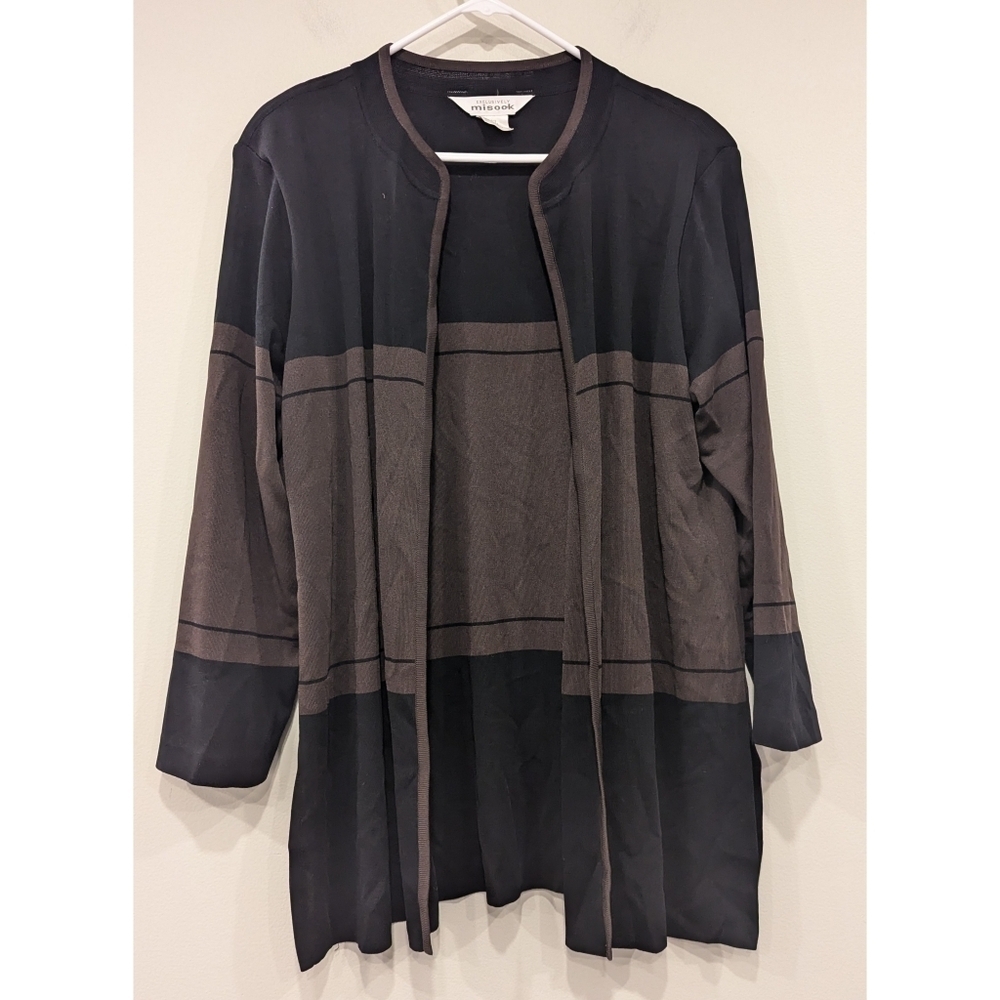 Exclusively Misook Black and Brown Open Front Cardigan Size XL